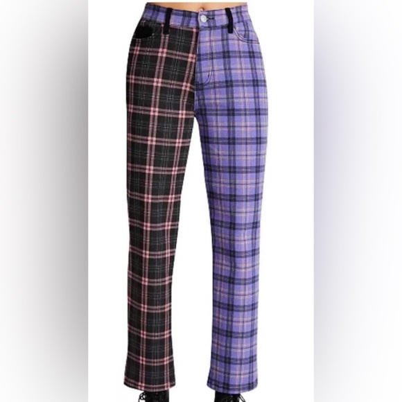 MADDEN GIRL purple Mixed-Plaid Straight-Leg Dad‎ Jeans size 25 new - Picture 1 of 5